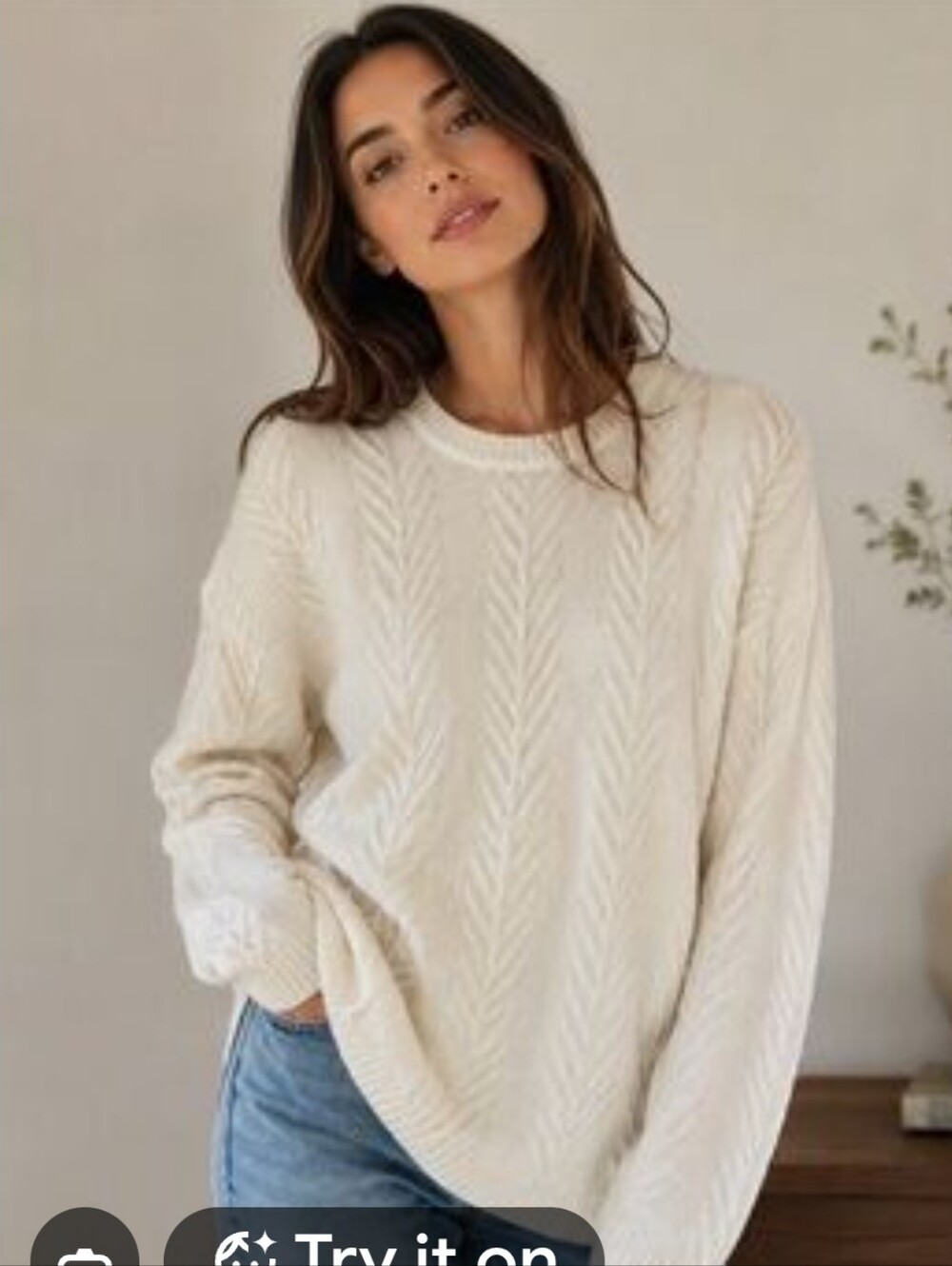 Orvis Cream Chenille Cable-Pattern Crewneck Sweater- NWOT- Small